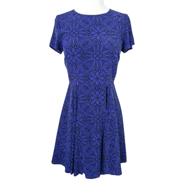 NWOT Yumi Kim Blue & Black Silk Floral A-Line Mini Dress - Picture 1 of 5